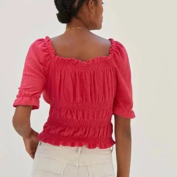 Anthropologie Pilcro | Puff-Sleeved Cinched Waist Top in Rose/Tyrie - Size XL - Picture 2 of 13